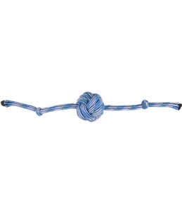 Hs katoen joe touw + knoopbal+2 knopen blauw/wit dia. 7cm/45cm
