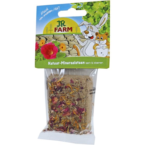 JR Farm knaagdier knaagsteen van natuurlijk leem met bloemen, 100 gram