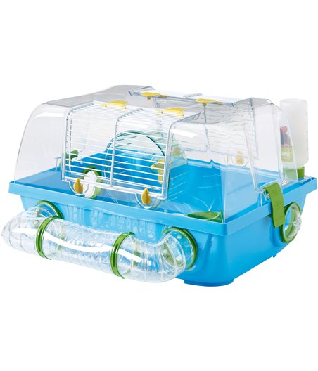 Savic hamsterkooi met buis Spelos metro, blauw - 42 x 30 x 25cm