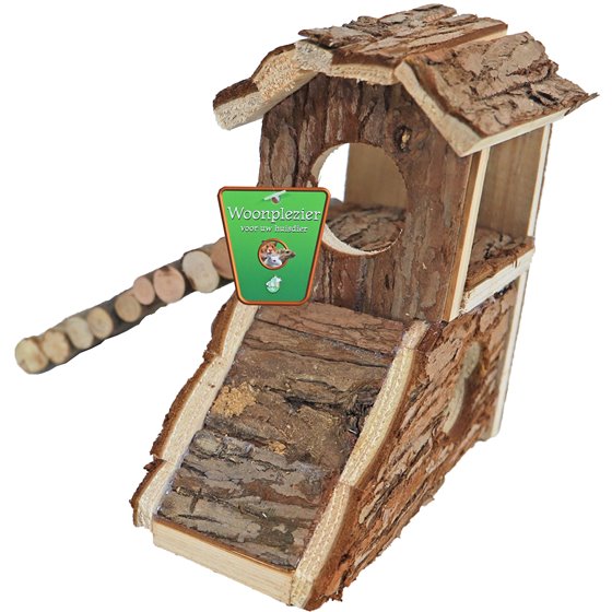 Boon hamsterhuis met loopbrug natural - 21 x 16 x 17,5cm